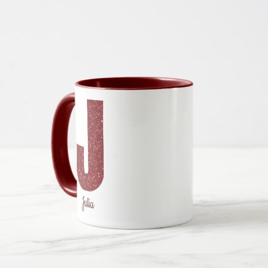Modern Glitter Monogram J Mug with Name マグカップ (正面左)