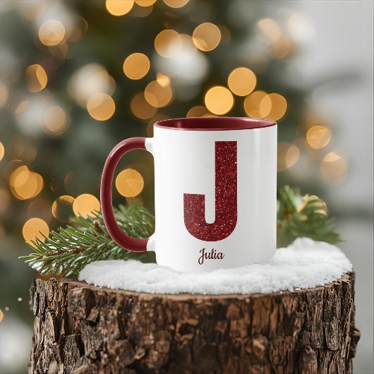 Modern Glitter Monogram J Mug with Name マグカップ