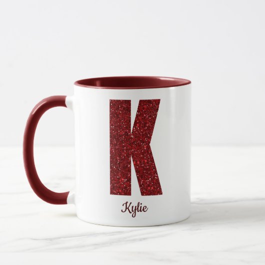 Modern Glitter Monogram K Mug with Name マグカップ (左)