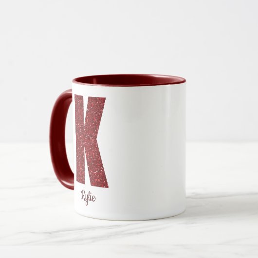 Modern Glitter Monogram K Mug with Name マグカップ (正面左)
