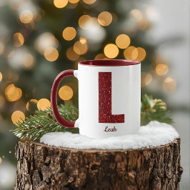 Modern Glitter Monogram L Mug with Name マグカップ