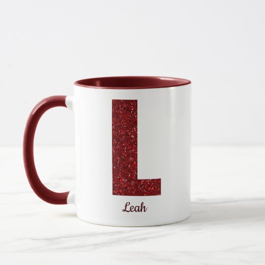 Modern Glitter Monogram L Mug with Name マグカップ (左)