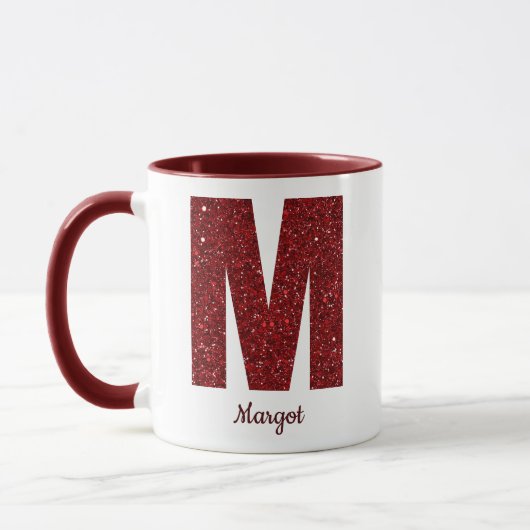 Modern Glitter Monogram M Mug with Name マグカップ (左)