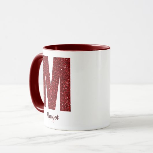 Modern Glitter Monogram M Mug with Name マグカップ (正面左)