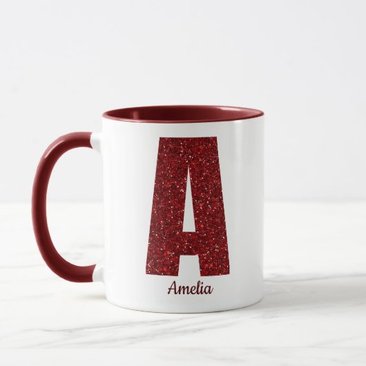 Modern Glitter Monogram Mug with Name マグカップ (左)