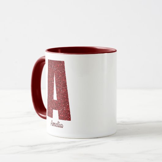 Modern Glitter Monogram Mug with Name マグカップ (正面左)