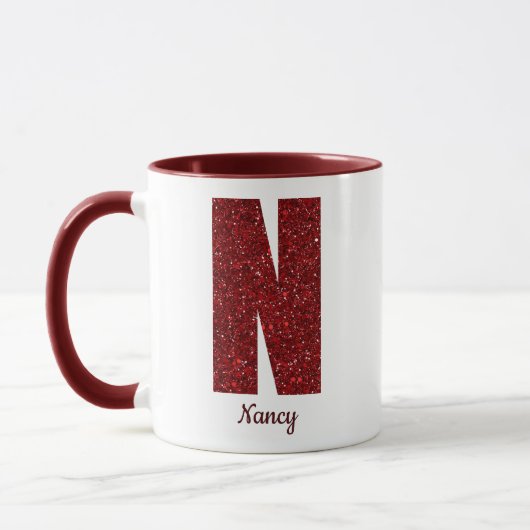 Modern Glitter Monogram N Mug with Name マグカップ (左)