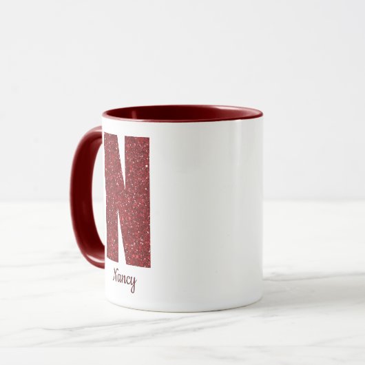 Modern Glitter Monogram N Mug with Name マグカップ (正面左)
