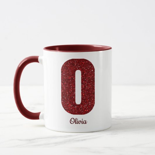 Modern Glitter Monogram O Mug with Name マグカップ (左)