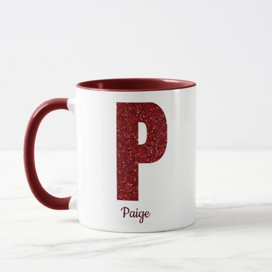 Modern Glitter Monogram P Mug with Name マグカップ (左)
