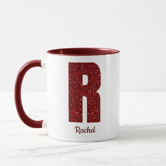 Modern Glitter Monogram R Mug with Name マグカップ (左)