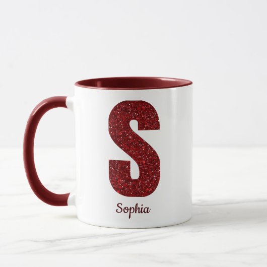 Modern Glitter Monogram S Mug with Name マグカップ (左)