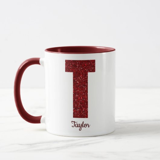 Modern Glitter Monogram T Mug with Name マグカップ (左)