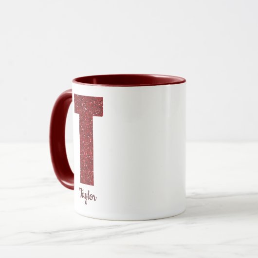 Modern Glitter Monogram T Mug with Name マグカップ (正面左)