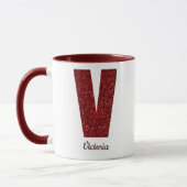 Modern Glitter Monogram V Mug with Name マグカップ (左)