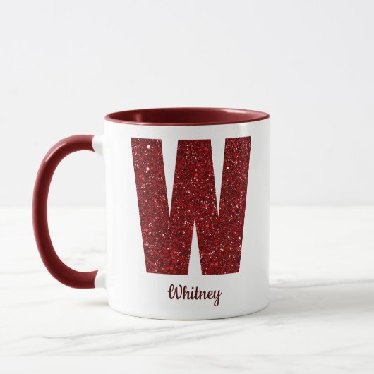 Modern Glitter Monogram W Mug with Name マグカップ (左)