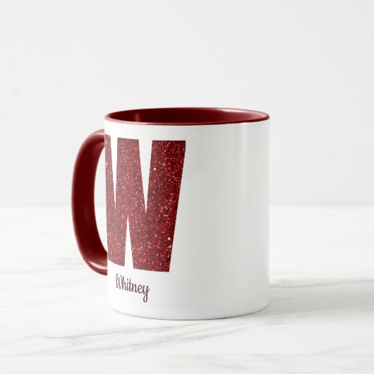 Modern Glitter Monogram W Mug with Name マグカップ (正面左)