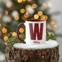 Modern Glitter Monogram W Mug with Name マグカップ