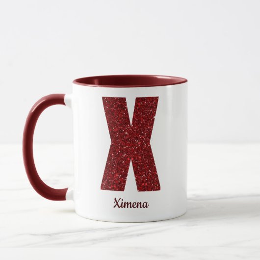 Modern Glitter Monogram X Mug with Name マグカップ (左)