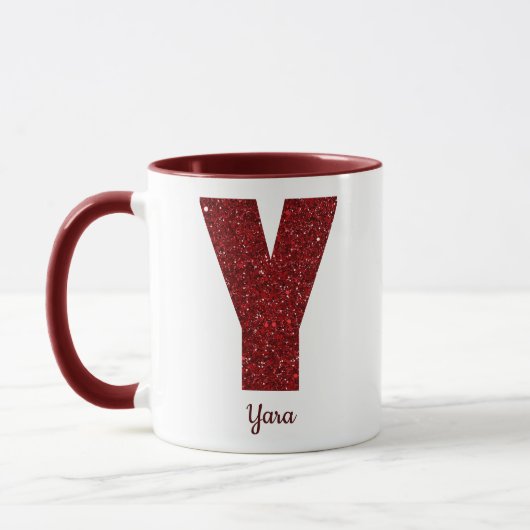 Modern Glitter Monogram Y Mug with Name マグカップ (左)