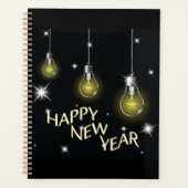 Modern Glowing Light Bulbs Happy New Year プランナー手帳 (正面)