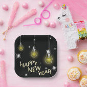 Modern Glowing Light Bulbs Happy New Year ペーパープレート (パーティー)
