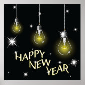 Modern Glowing Light Bulbs Happy New Year ポスター (正面)