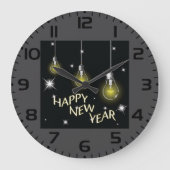 Modern Glowing Light Bulbs Happy New Year ラージ壁時計 (正面)