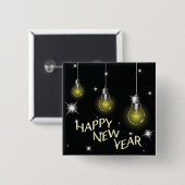 Modern Glowing Light Bulbs Happy New Year 缶バッジ (正面&裏面)