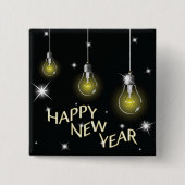 Modern Glowing Light Bulbs Happy New Year 缶バッジ (正面)