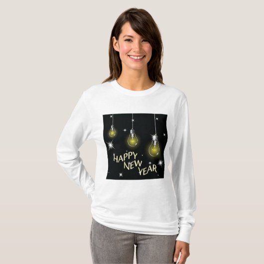 Modern Glowing Light Bulbs Happy New Year Tシャツ (正面フル)