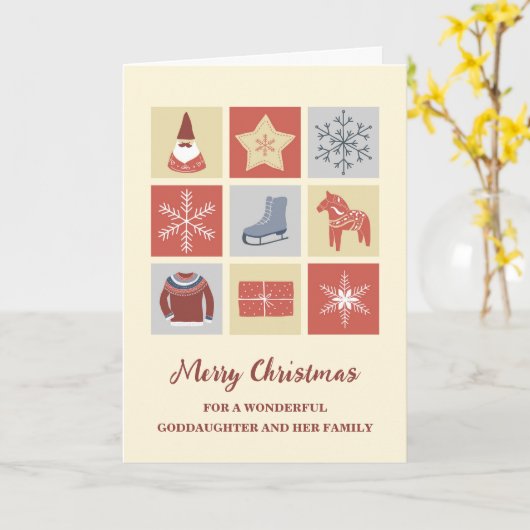 Modern Goddaughter & Family Merry Christmas カード (黄色い花)