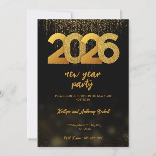 Modern Gold 2026 New Year Party Digital 招待状 (正面)