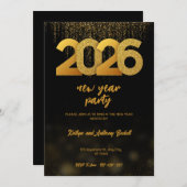 Modern Gold 2026 New Year Party Digital 招待状 (正面/裏面)