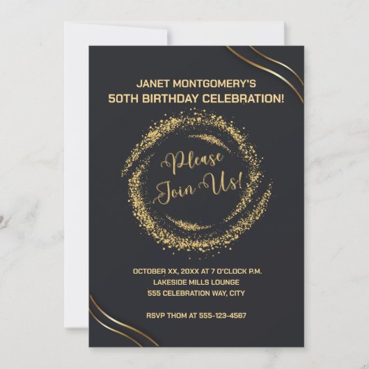 Modern Gold 50th Birthday Celebration Invitation 招待状 (正面)
