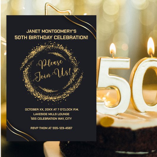 Modern Gold 50th Birthday Celebration Invitation 招待状