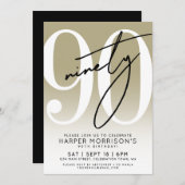 Modern Gold 90th Birthday Party Invitation 招待状 (正面/裏面)