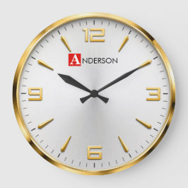 Modern Gold Accent Luxury White & Gold Minimalist ラージ壁時計