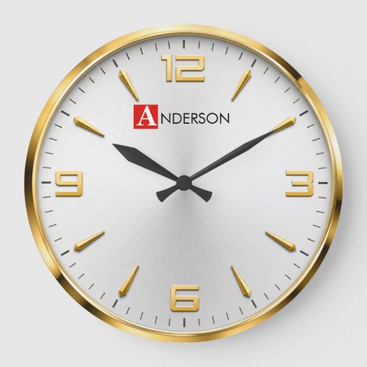 Modern Gold Accent Luxury White & Gold Minimalist ラージ壁時計 (正面)