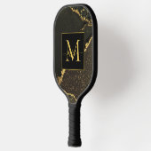 Modern Gold and Black Marbled Monogram ピックルボールラケット (左)