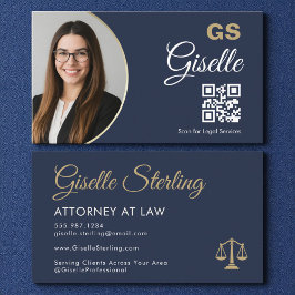Modern Gold and Navy Scales of Justice Lawyer 名刺
