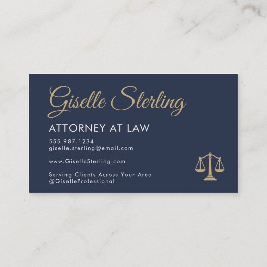 Modern Gold and Navy Scales of Justice Lawyer 名刺 (裏面)
