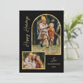 Modern Gold Arch 3 Photo Black Happy Holiday Card シーズンカード (スタンド正面)