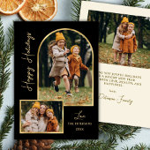 Modern Gold Arch 3 Photo Black Happy Holiday Card シーズンカード