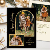 Modern Gold Arch 3 Photo Black Happy Holiday Card シーズンカード