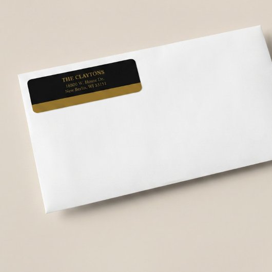 Modern Gold Bar Black Return Address Labels ラベル