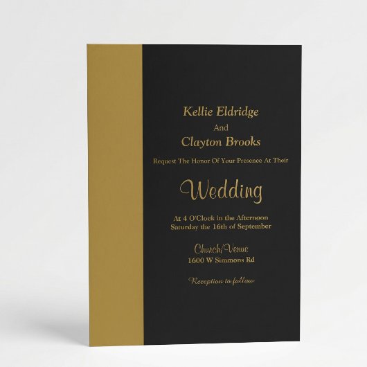 Modern Gold Bar Black Wedding Invitation 招待状