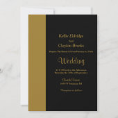 Modern Gold Bar Black Wedding Invitation 招待状 (正面)
