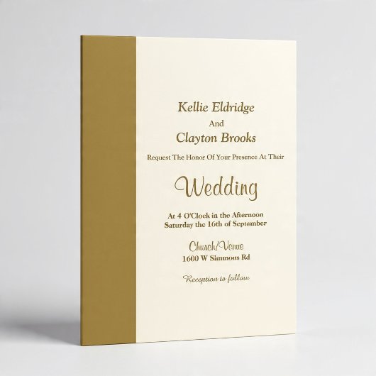 Modern Gold Bar Ivory Wedding Invitation 招待状