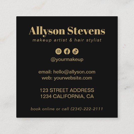 Modern Gold Black Bold QR Code Hair & Makeup スクエア名刺 (裏面)